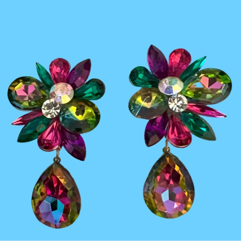 Multi Colored Rhinestone Drop Crystal Cluster Cli… - image 4